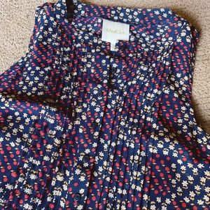 ModCloth Pintuck Navy Apple Print Shift Dress